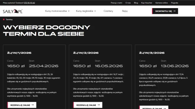 Ekran projektu Saily: terminy, ceny i przejście do rezerwacji
